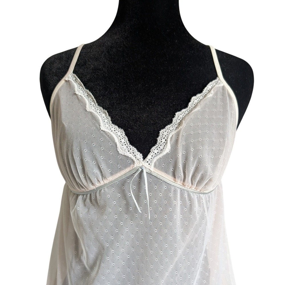 Vintage 00s Ethereal Whimsy Pink & Steel Blue Satin Trim Sheer Lace Camisole